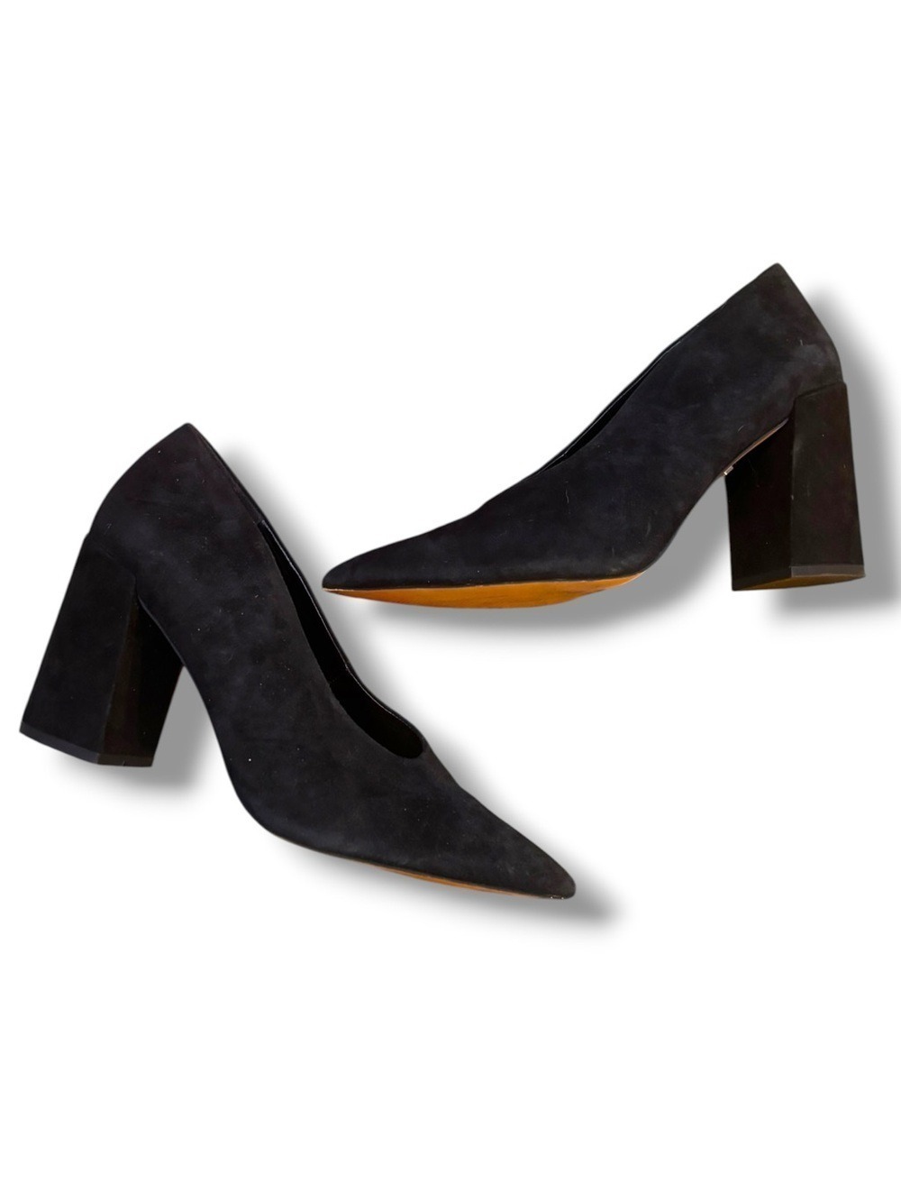 Topshop Grove Black Suede Pointed Toe Block Heel Pumps Women’s US 8.5 - Picture 2 of 9